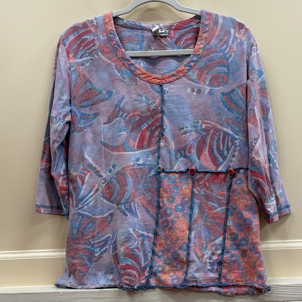 Winter Sun women’s M fish print cotton artsy top